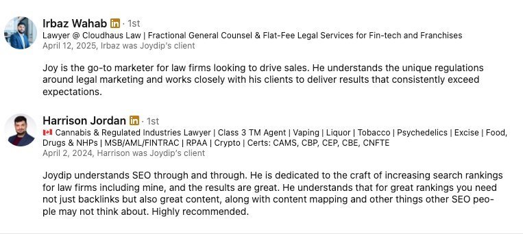 LinkedIn recommendations from Irbaz Wahab of Cloudhaus Law and Harrison Jordan